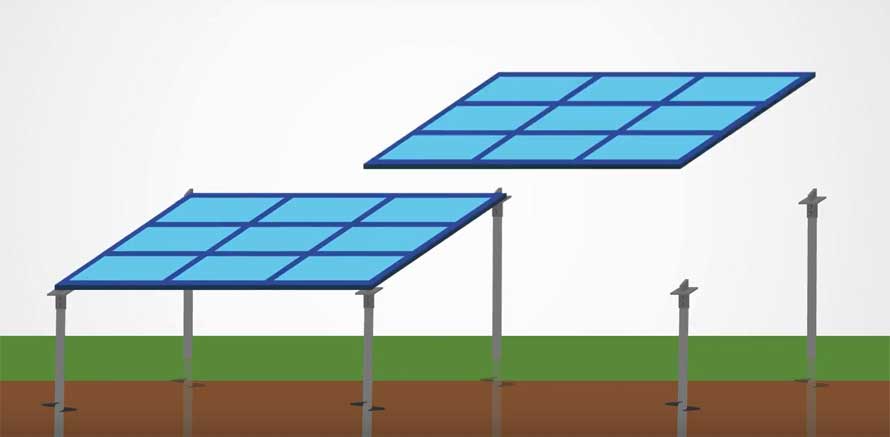 Solar panels supported by helical piles from helicalpile.asia