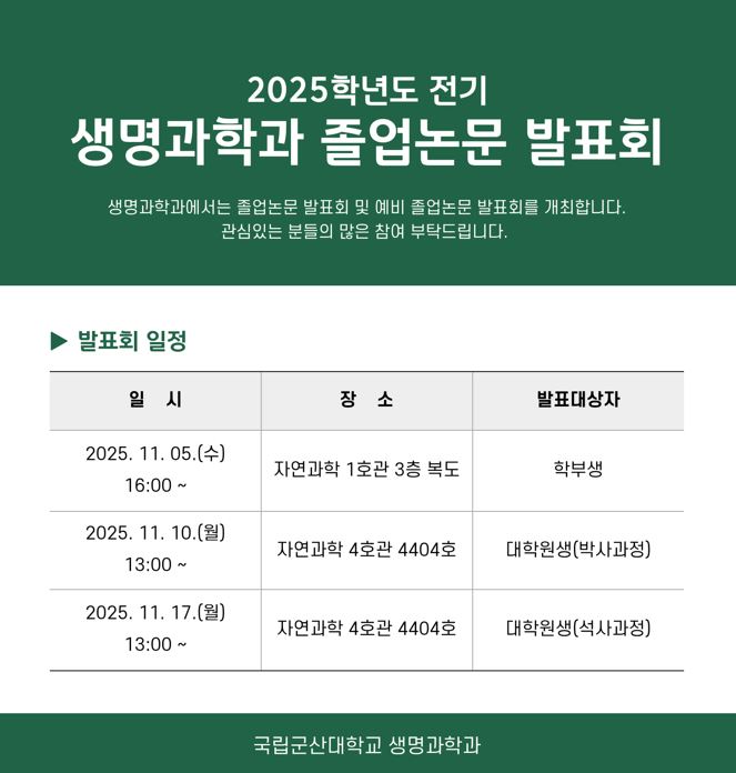 생명과학과 졸업논문 및 예비 졸업논문 발표회