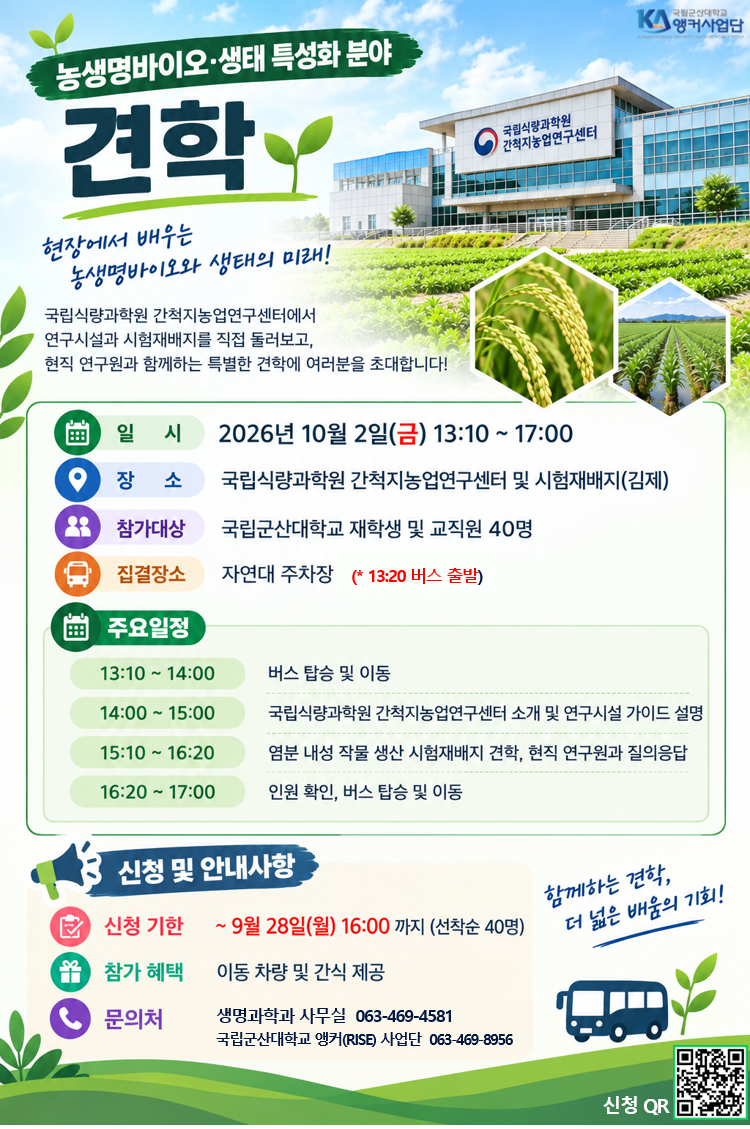 국립식량과학원 간척지농업연구센터 및 시험재배지 현장견학