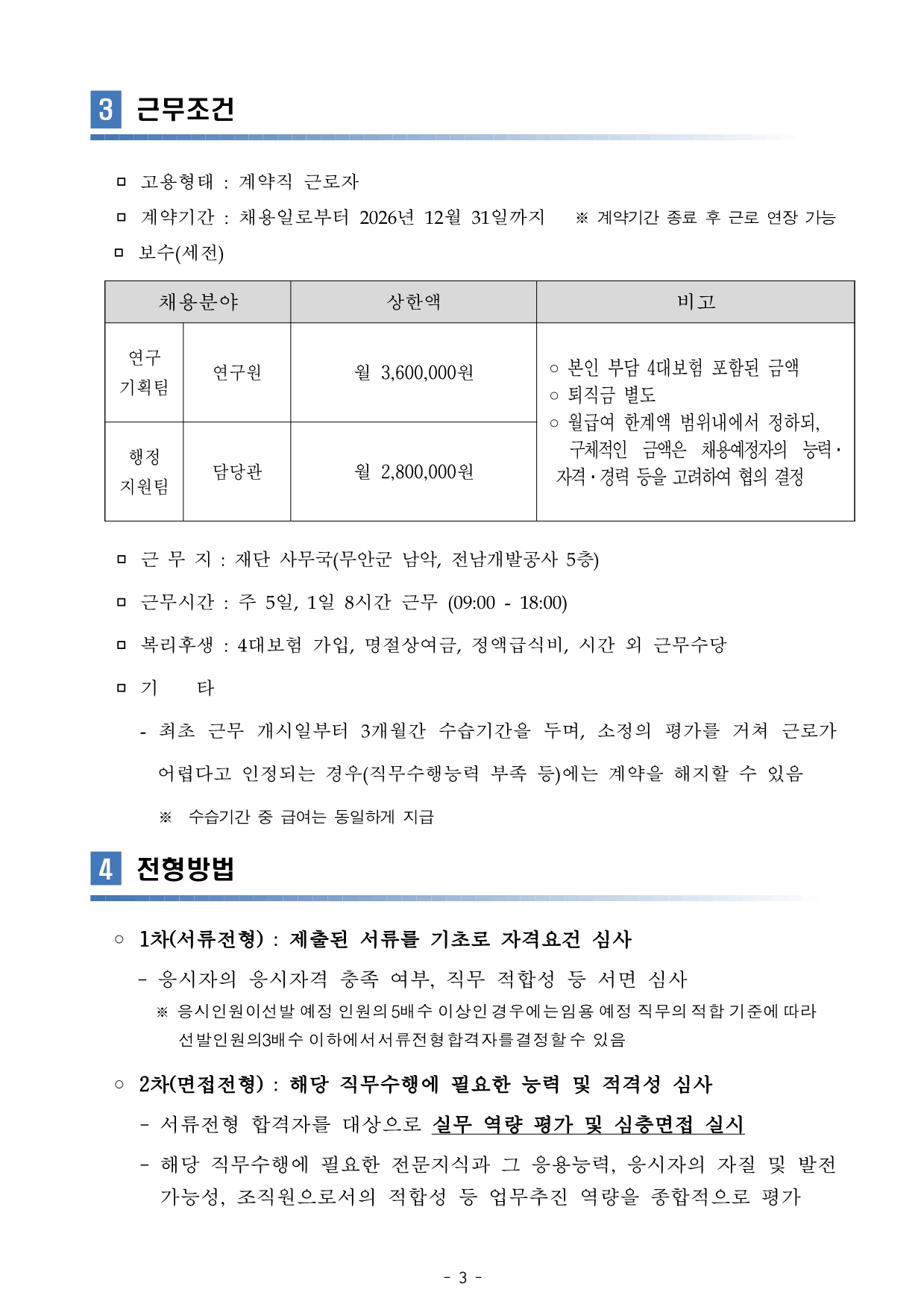 근무조건 및 전형방법