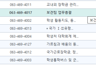 학생지원과 업무별 문의 연락처