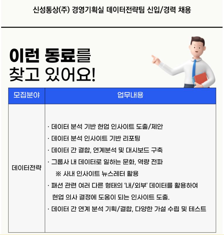 신성통상(주) 경영기획실 데이터전략팀 신입/경력 채용 이미지(1)