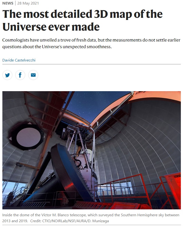2013년과 2019년 사이 남반구 하늘을 조사한 빅토르 M. 블랑코 망원경의 돔 내부