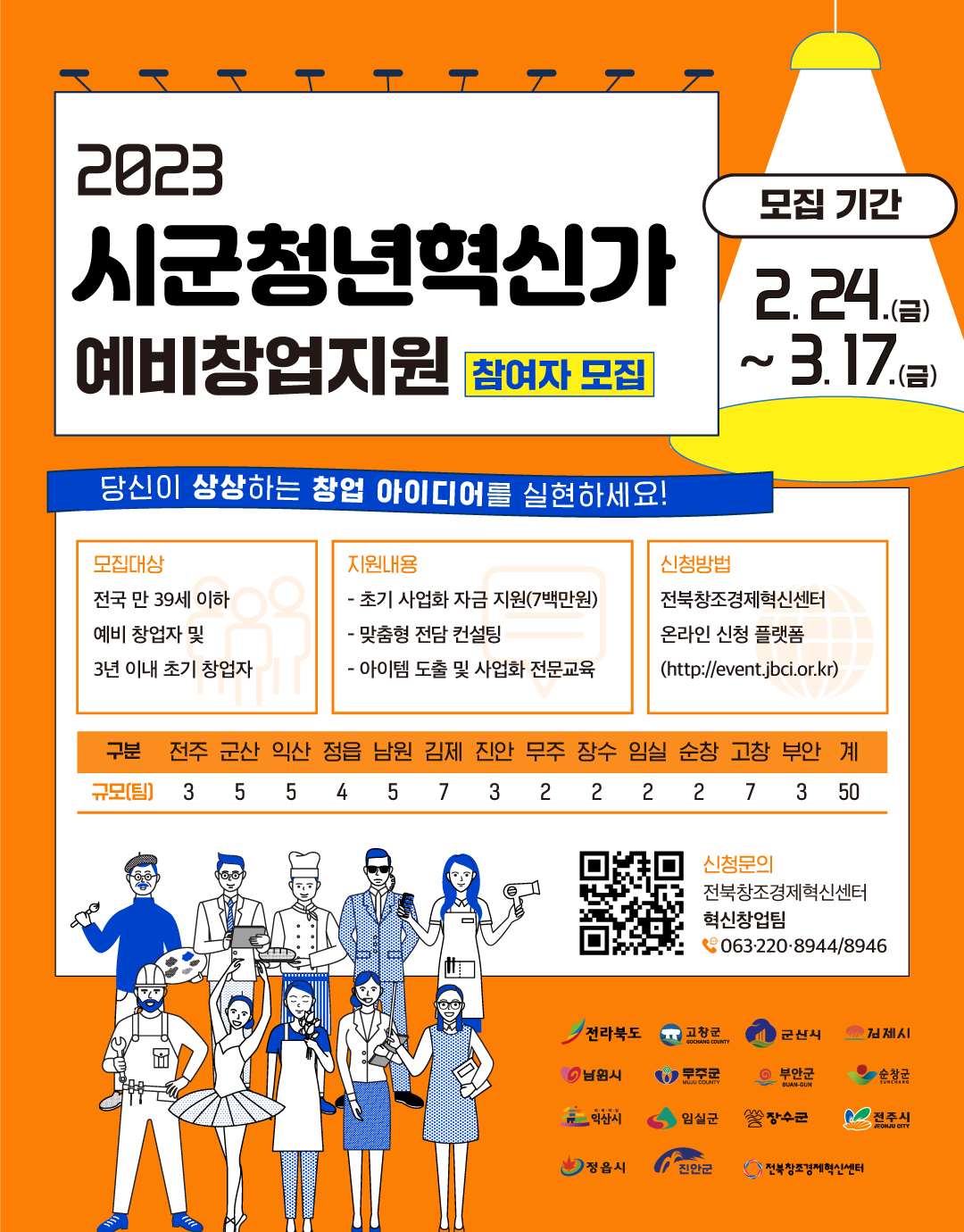2023년 시군청년혁신가 예비창업지원 참여자 모집 포스터