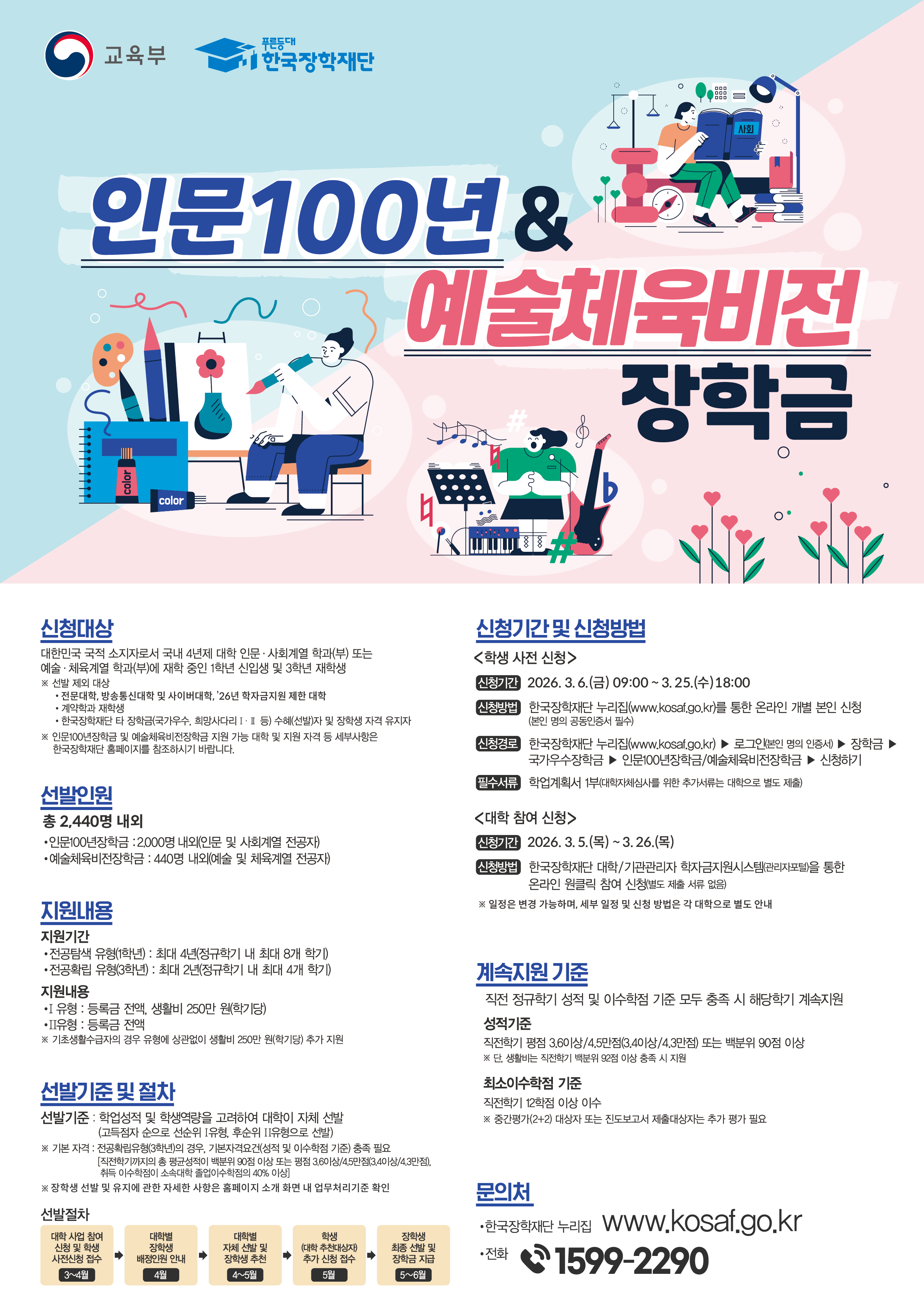2026학년도 우수학생 국가장학사업(인문100년·예술체육비전) 학생 사전 신청 안내 이미지(1)