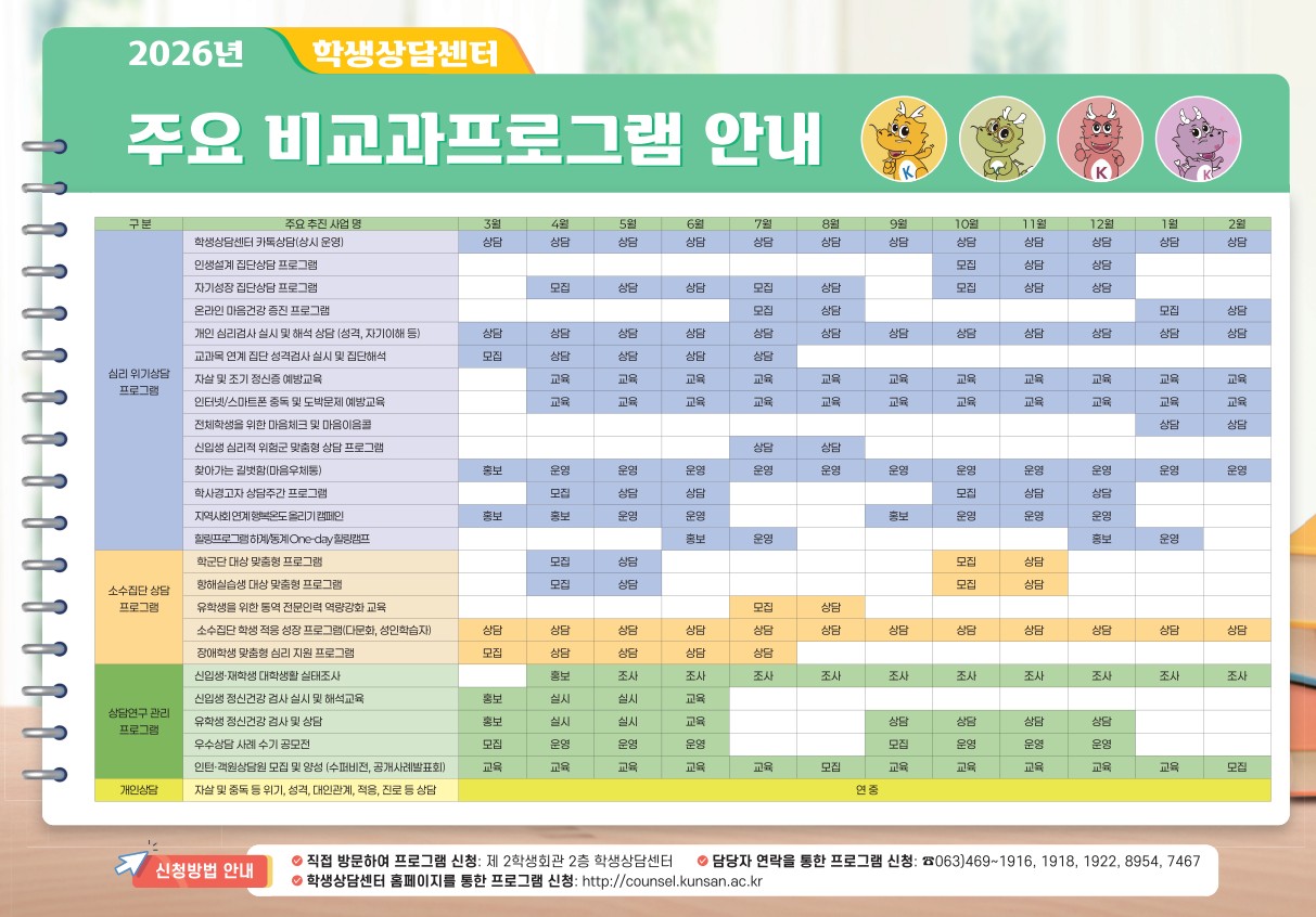 2026학년도 학생상담센터 주요 비교과 프로그램 안내 이미지(1)