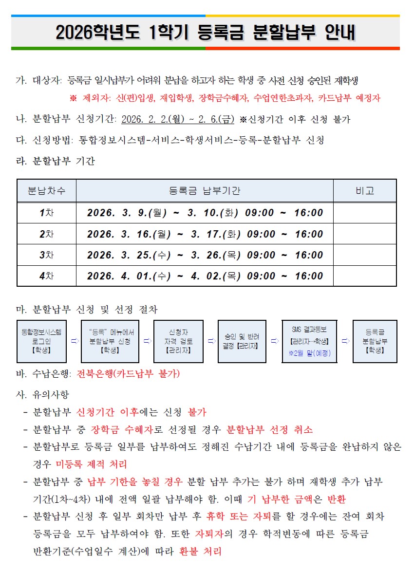 등록금 분할납부 안내